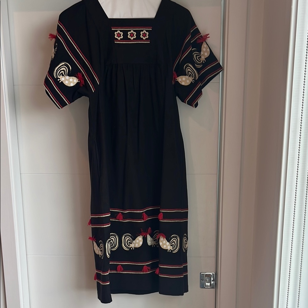 Black Embroidered Rooster Midi Dress - Frances Valentine